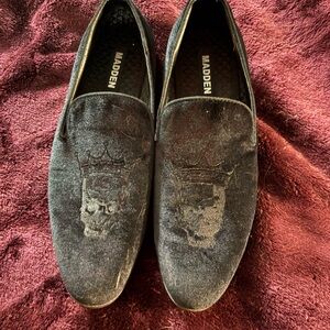 Steve Madden Black Velvet Skull Loafers